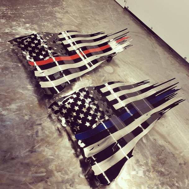 24 In x 14 In Thin Blue or Red Line Battle Flag Steel Sign